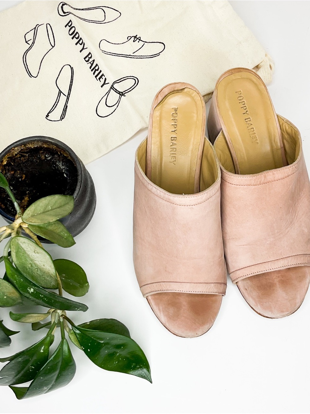 Poppy Barley Blush Pink Leather Mule Heels 7.5